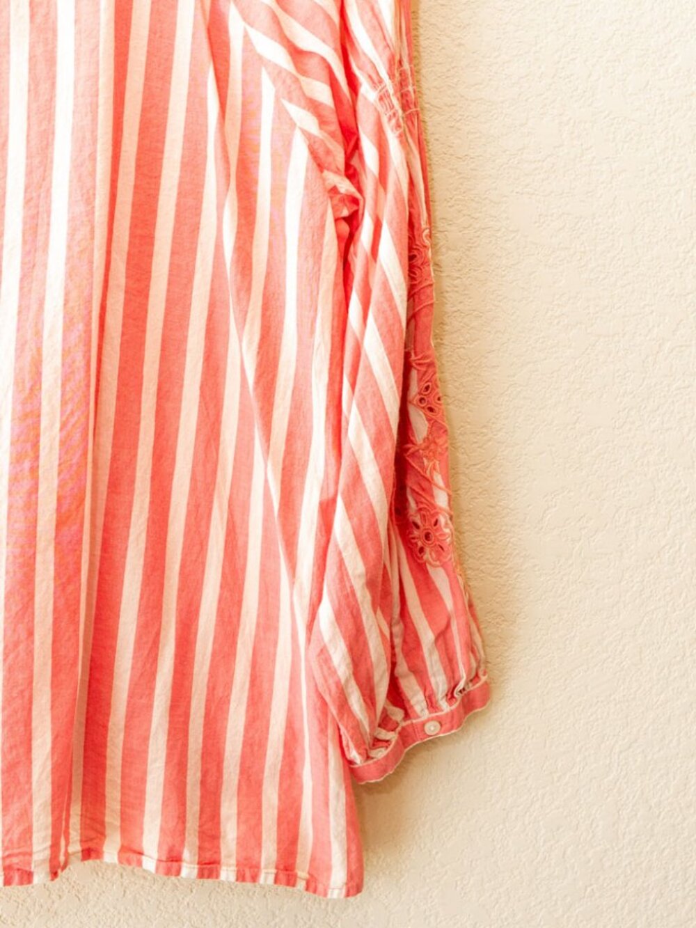 St. John's Bay XL Pink White Stripe Peasant Top Cotton Tassel Boho Embroidered - Picture 13 of 13